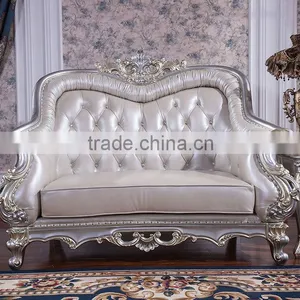 Graceful European Noble Living Room Furniture Genuine Leather Sofa Set thumbnail-3