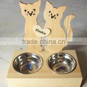 Factory Direct Small Wooden Cat Feeder/wood Cat Bowl thumbnail-3