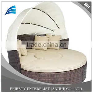 Outdoor Patio Rattan Wicker Sofa Bed Round Retractable Canopy Daybed thumbnail-3