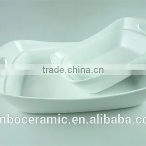 White Ceramic Baking Dish Rectangular Unique Shape Set 2 Hotel / Restaurant Large Bakeware Set thumbnail-1
