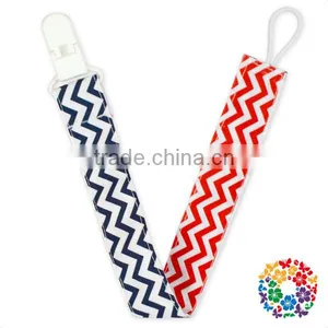 Navy Red Stripe Printed Ribbon Baby Boy Pacifier Clip Plastic Pacifier Clip Holder thumbnail-1