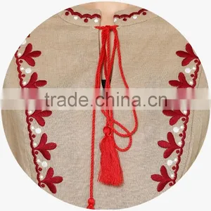 Boho Ukrainian Designs Beige Embroidered Shift Dress Bohemian Clothing Style Long Sleeve Maxi Dress HSd5083 thumbnail-5