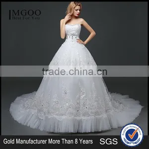 Sexy Bandeau Lace Beaded Cream Crepe Ruffles Weding Dress Pleated Corset Bodice Luxury Bridal Dress thumbnail-1