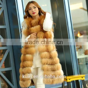 Fox Fur Luxury 2016 Winter Fashion Women's Real Fox Fur Vest Long Style Furry Striped Guaranteed Natural Fur Vest Female thumbnail-2