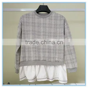 Kids Custom Fake Two Pieces Crewneck Sweatshirt Two Colors Sweatshirts Hoodies Girls Top Check Shirt thumbnail-3