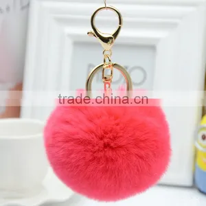 Myfur China Supplier Genuine Rex Rabbit Fur Ball Key Ring Colorful Customized Real Pom Poms Tassel Keychains thumbnail-2