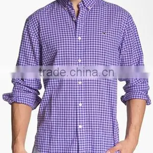 Cotton Casual Purple Plaid Men Shirts thumbnail-1