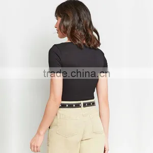 2017 Ladies Ribbed Deep V-neck Short Sleeves Ballet Wrap Crop Cami Tops thumbnail-6