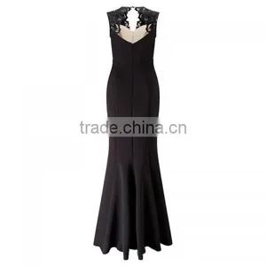 2017women Clothing Manufacturers Guangzhou Evening Dress Supplier Hollow Lace Patchwork Black Dress Evening thumbnail-3