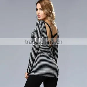 Newest Design OEM Wholesale Gray Women Vertical Stripes Blouse 2017 thumbnail-1