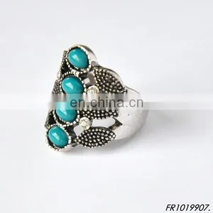 Antic Silver Plated Vintage Ring With Turquoise Green Resin Stones thumbnail-2