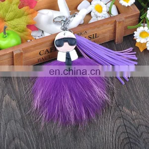 Double Faced Car Keychain Fox Fur Ball Bag Pendant thumbnail-5