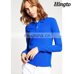 Ladies Plain Blue Long Sleeve Polo t Shirts Casual Design Cheap Wholesale thumbnail-1