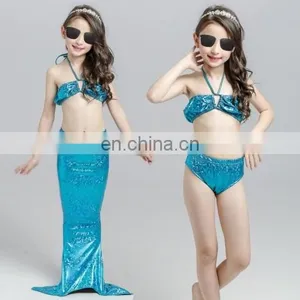 Girl Mermaid Tail 3 Pieces 110cm Swimmable Bikini Set Cute Swimsuit thumbnail-1