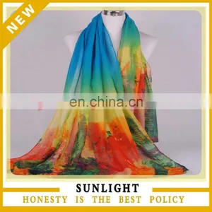 Fashionable Custom Printed Cheap Stock Wholesale Voile Scarf thumbnail-1