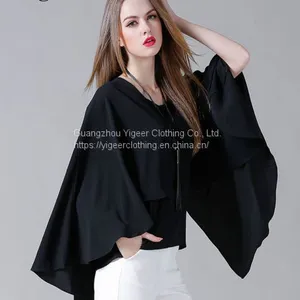 O-Neck Long Sleeve Loose Plus Size Double Layers Chiffon Top Blouse thumbnail-1