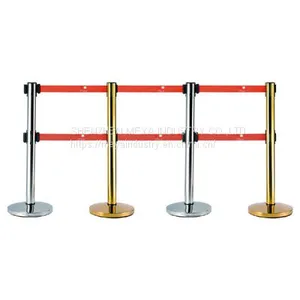 Double Head Retractable Belt Crowd Control Barrier With Cement Bases thumbnail-1