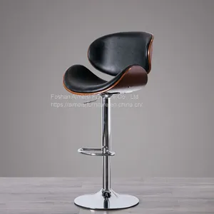 Modern Leather Cushion Plywood Backrest Bar Chair thumbnail-1