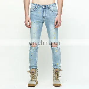 DiZNEW Printed Denim Jeans Manufacturers Wholesale Men Stretch Destroyed Jeans thumbnail-1