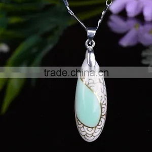 CUSTOMIZED Famille Rose Porcelain Glazed DROP RAIN Ceramic Pendant Necklace thumbnail-1