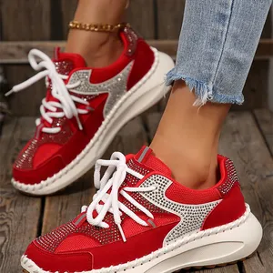 Racing Red Polka Dot Stars Stripes Independent Day Casual Shoes Mustard Ethnic Artistic Print Lace-up Detail Comfort Loafer Shoes Lady Canvas Sneakers thumbnail-5
