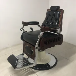Vintage Black Luxury Style Barber Chair Hydraulic Pump Reclining Back Height Adjustment Barber Chair for Barber Workshop thumbnail-1