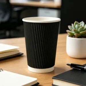 Custom Printed Corrugated Paper Cup for Ice Cream Tea Beverage - Biodegradable Disposable Tableware thumbnail-2