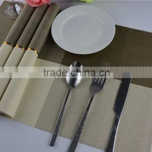 2015 New Arrival Gold Color Home Kitchen Dining Placemat Fashion Adiabatic PVC Strip Weave Table Mat thumbnail-4