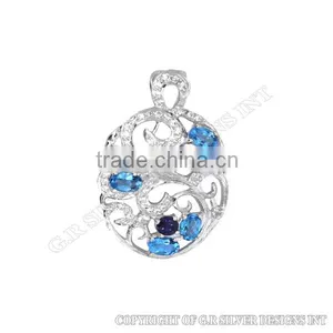 Blue Topaz Pendant Silver,silver Pendants for Jewelry Making,large cz Pendant thumbnail-1