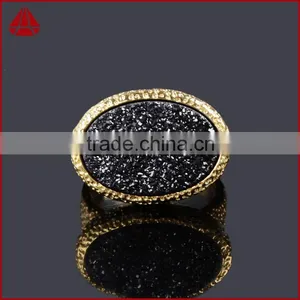 Vintage Style Oval Titanium Black Druzy Chunky Ring thumbnail-3