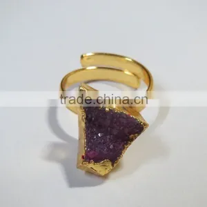 ADJUSTABLE Gold DRUZY Electroplated Agate Assorted Gemstone Rings thumbnail-5