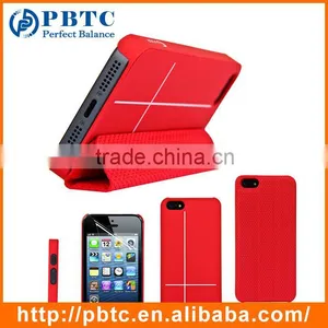 Set Screen Protector And Case For Iphone 5 , Black Hexagon Pattern Smart PU Case Cover thumbnail-2