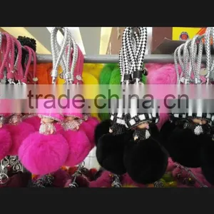 Hot Selling Rabbit Fur Accessories Monchhichi Leather Keychain Fur Pompoms thumbnail-5