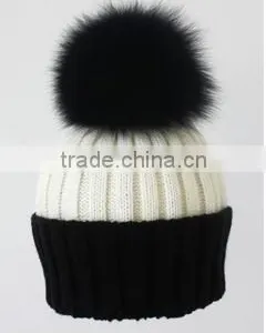 KH31 Wholesale Factory Price Wool Knitted Hat With Fox Fur Pompons thumbnail-1