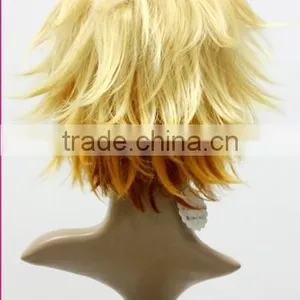Factory Supplier Cosplay Short Green Gold Yellow Blonde Wig Synthetic Wig Naruto Cosplay Wig thumbnail-2