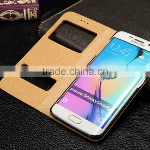 Genuine Leather Cover Window Display Stand Phone Flip Case For Samsung Galaxy S6 Edge thumbnail-6