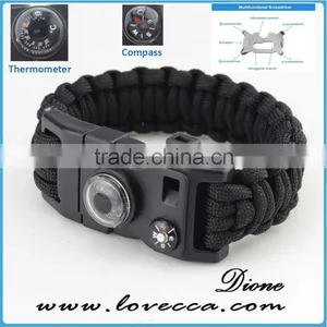 2016 Hot Wholesale Survival Tactical Whistle Compass Fire Starter 550 Paracord Bracelet With Flint thumbnail-1