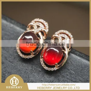 Elegant Ladies Garnet Czech Crystal Earring Orange Color Gemstone With 925 Sterling Silver thumbnail-1