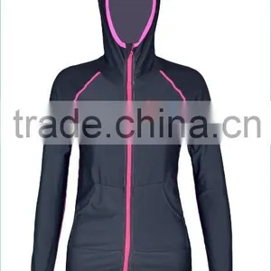Black Colour Front Zipper Thumb Hole With Hooded Lycra UV50+ Rash Vest thumbnail-1