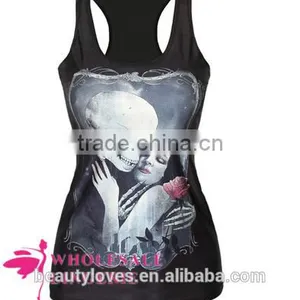 Black Chic Womens Skeleton Beauty Rose 3D Printed Tank Top Wholesale thumbnail-1