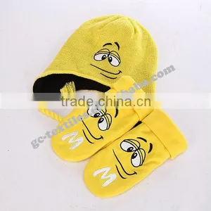 2015 New Product China Manufacturer CUSTOM LOGO OEM Winter Acrylic Baby Cartoon Warm Winter Set Beanie Hat Gloves thumbnail-3