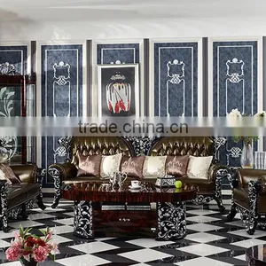 New Classic Silver Color 1+2+3 Living Room Leather Sofa Set, Brown Color Solid Wood Sofa For Luxurious Villa(MOQ=1 SET) thumbnail-1