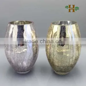 Mouth Blown Crackled Glass Vase, Flower Arrangement Glass Terrarium thumbnail-1