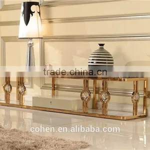 2016 New Arrival Deluxe Modern Living Room Stainless Steel Golden tv Stand Home Furniture thumbnail-1