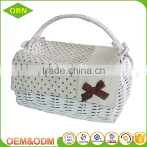 New Arrival Empty Wicker Hamper Hanging Basket White Wicker Basket Picnic Wicker Food Basket for Sale thumbnail-1