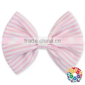 5" x 4.5 " 100% Cotton Seersucker Hair Bow Sewn Grosgrain Boutique Hair Bow for Girls thumbnail-1