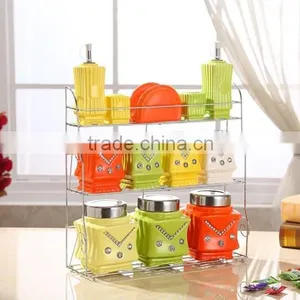 Ceramic Canister Set With Stainless Metal Stand thumbnail-3