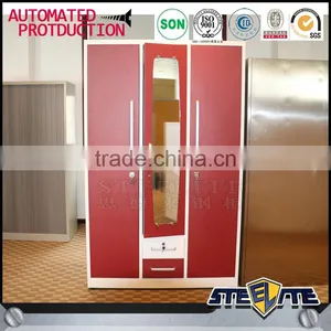 Bedroom Furniture Metal Clothes Closet 3 Door Wardrobe With Mirror thumbnail-1