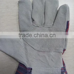 Cow Split Leather Gloves With Patch Palm Stripe Cotton Back thumbnail-2