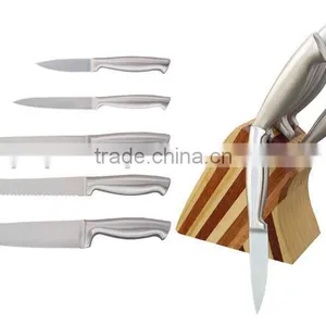 5-Pieces Knife Set: 5 Full S/S Knives /Hollow Handle + Wooden Knife Block. thumbnail-1
